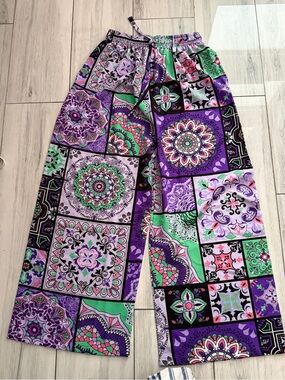 Koru Thai Flower Trousers -Elastic Waist - Women  Pants Size Small